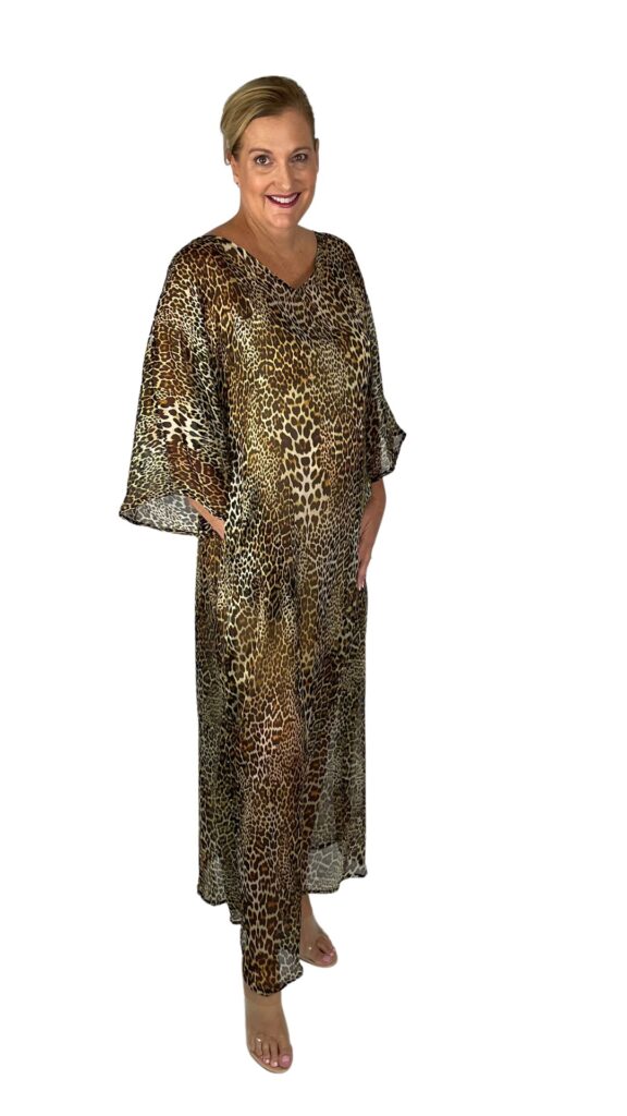 Silk Caftan Dress Leopard